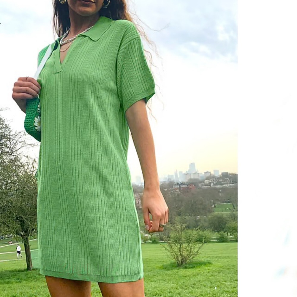 ASOS Design Ribbed Knit Collar Mini Dress Green Size 6